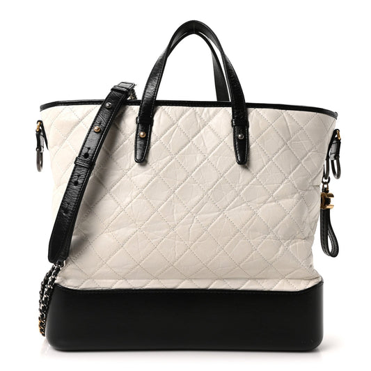 Aged Calfskin Quilted Large Gabrielle Shopping Tote White Black