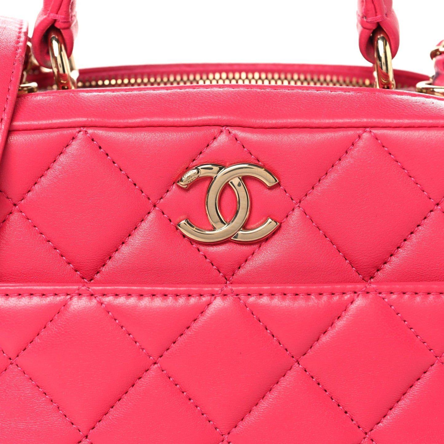 Lambskin Quilted Small Trendy CC Bowling Bag Pink