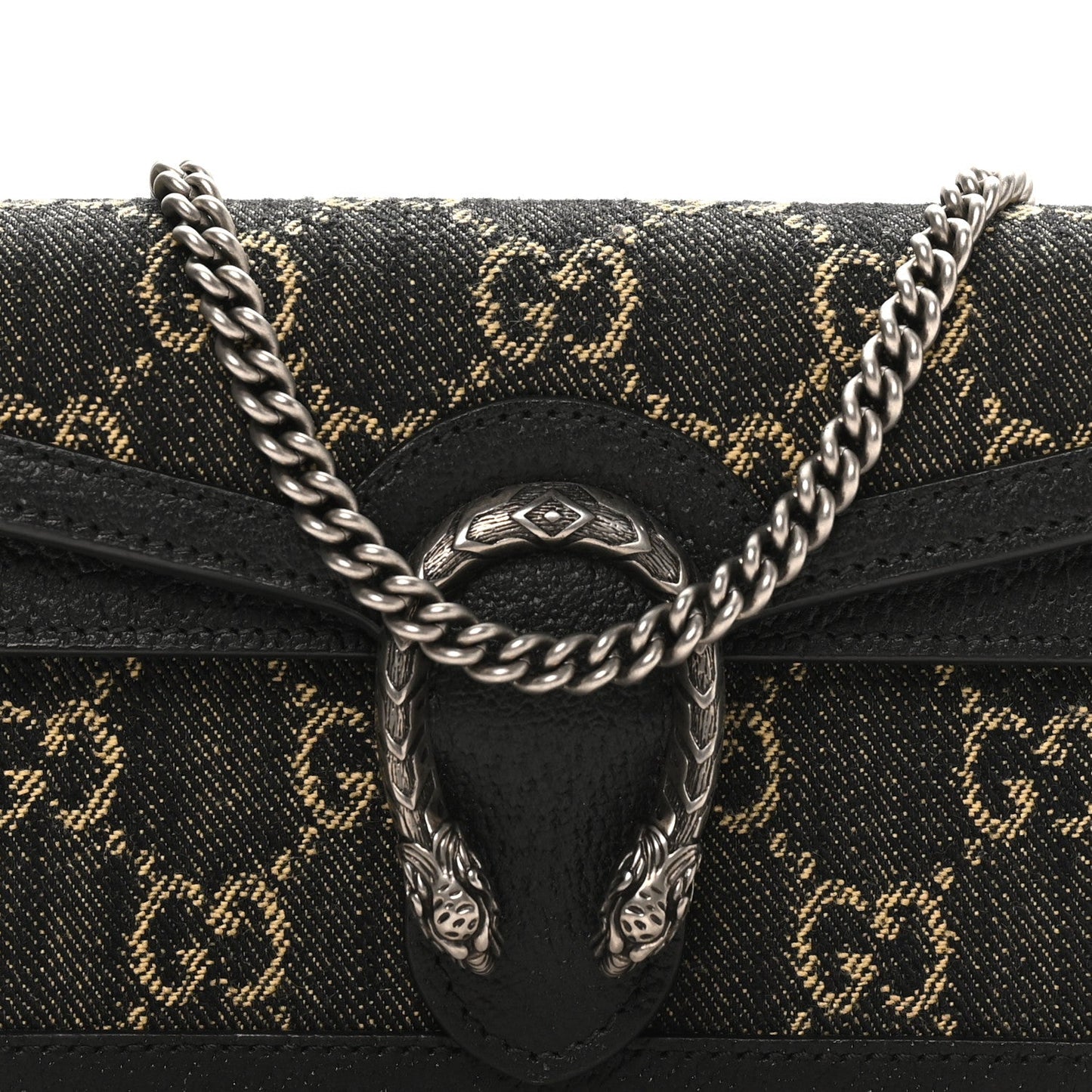 Jacquard Black Denim GG Monogram Super Mini Dionysus Shoulder Bag Black Ivory