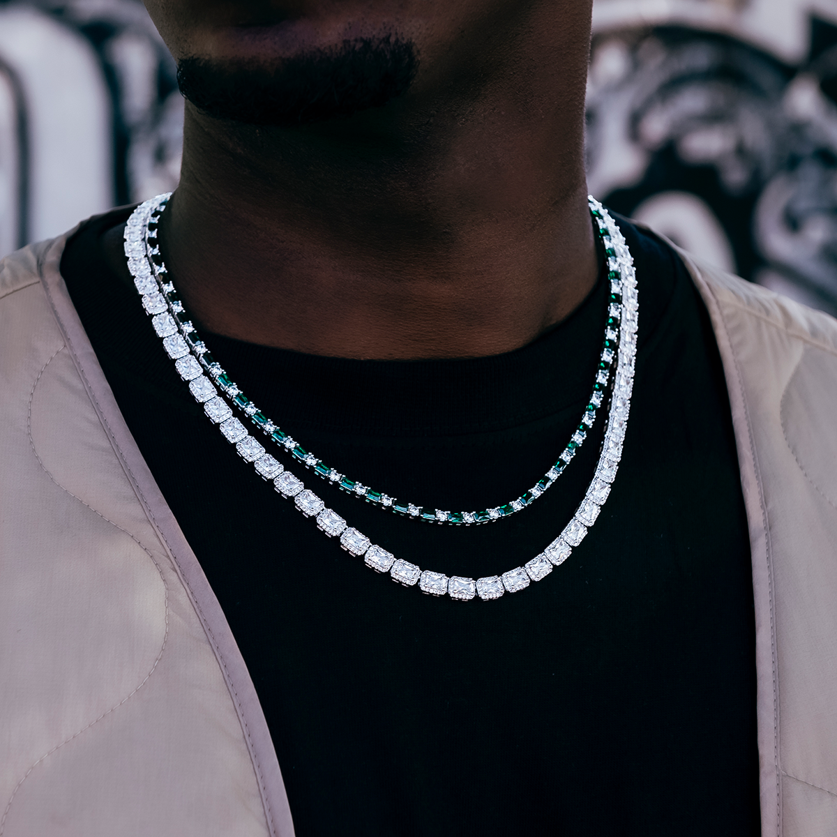 Emerald Baguette Tennis Chain in White Gold - 4mm