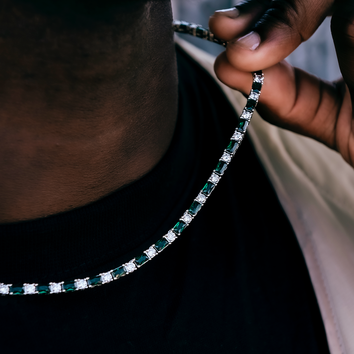 Emerald Baguette Tennis Chain in White Gold - 4mm