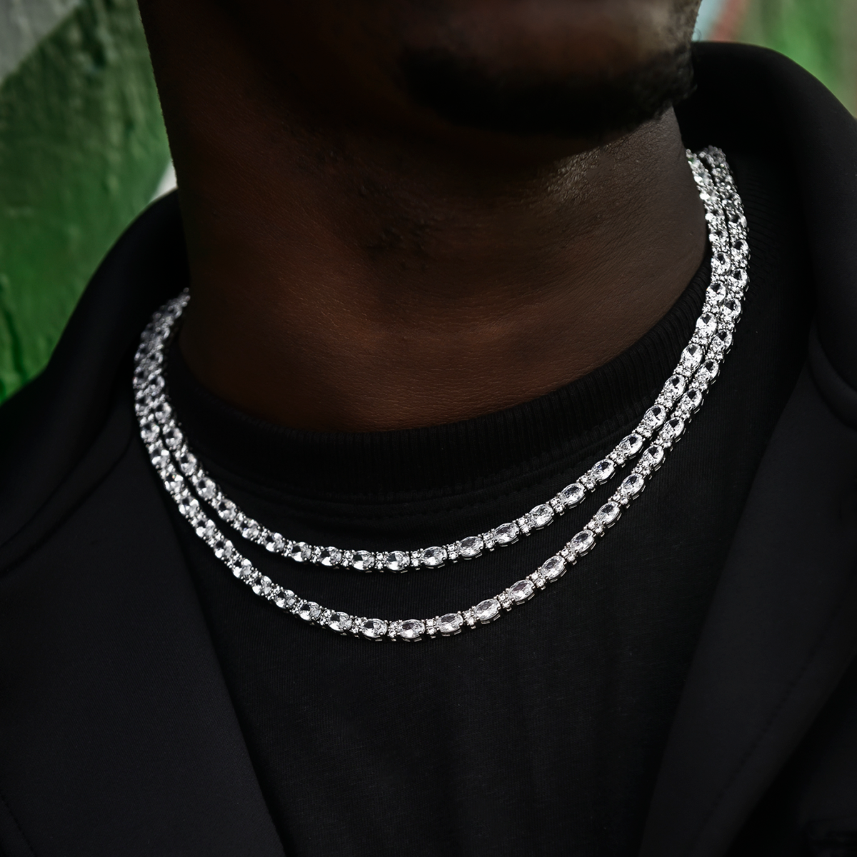 Diamond Mixed Oval Cut Tennis Chain in White Gold - 5mm