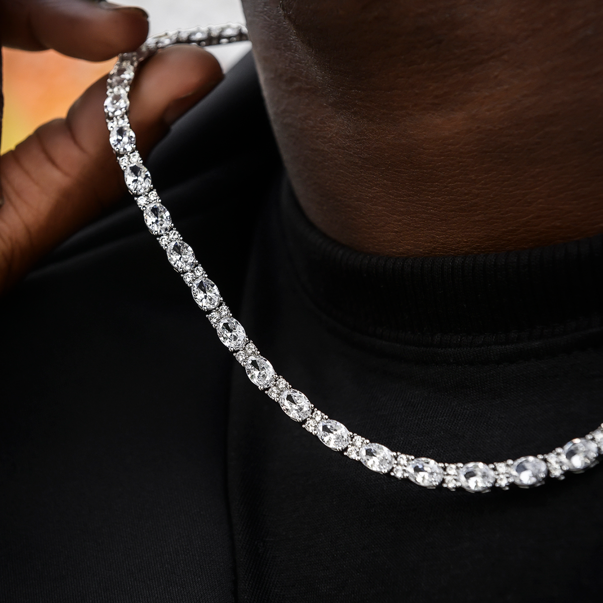 Diamond Mixed Oval Cut Tennis Chain in White Gold - 5mm