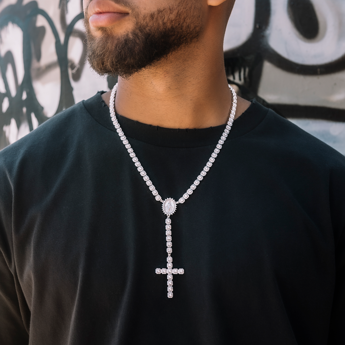 Micro Clustered Rosary Chain in White Gold - 6mm