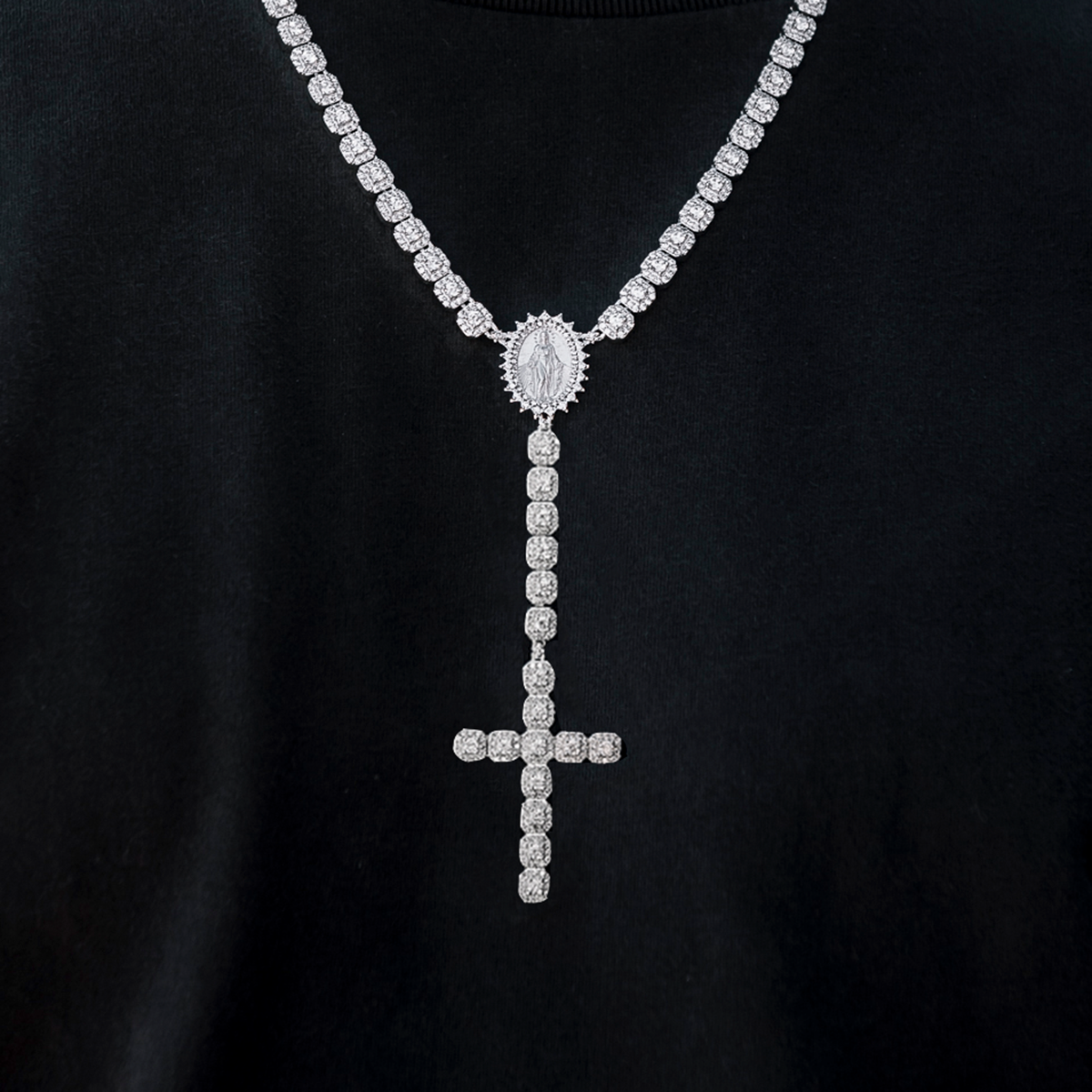 Micro Clustered Rosary Chain in White Gold - 6mm