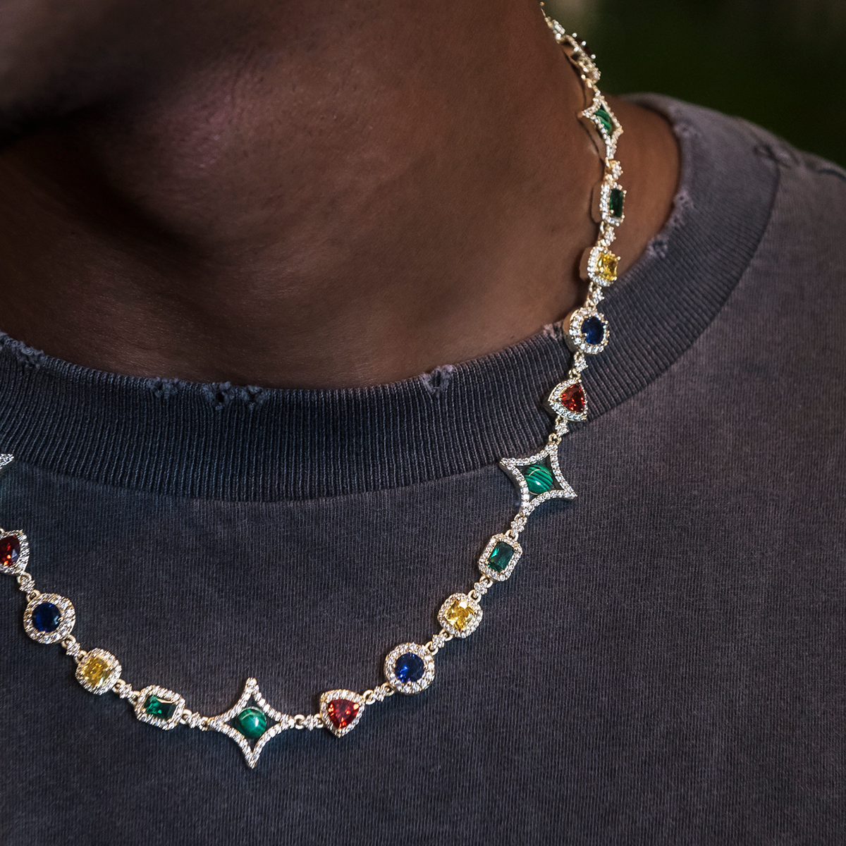 Colored Gemstone Chain in Yellow Gold - 17mm