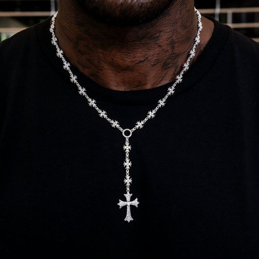 Flared Cross Rosary Chain in White Gold - 8mm