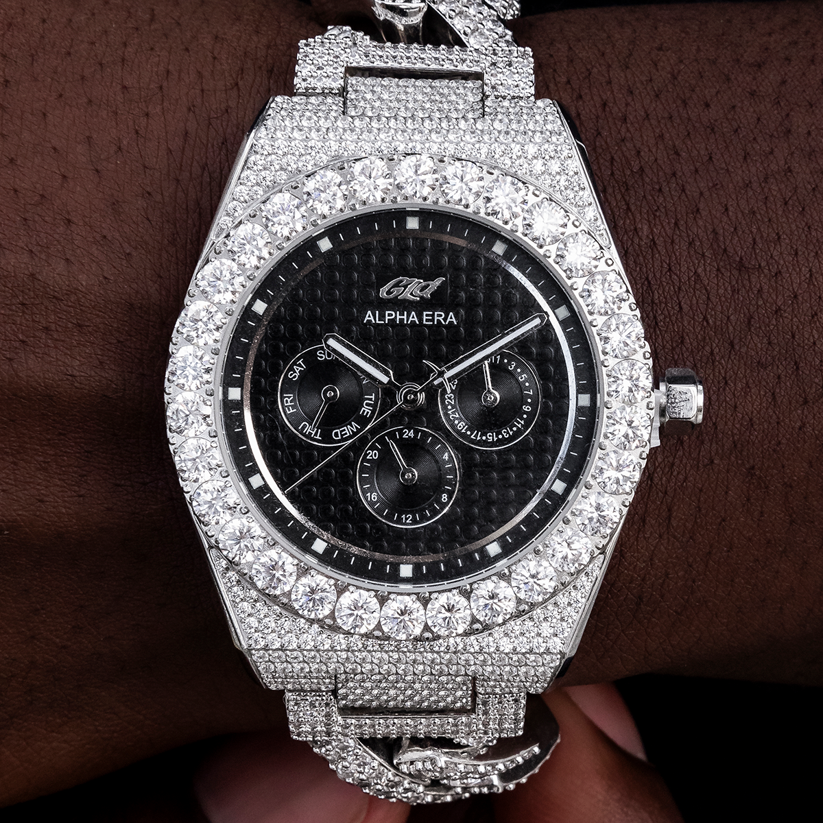 42MM Fully Iced Alpha Era? w/Diamond Prong Link Band