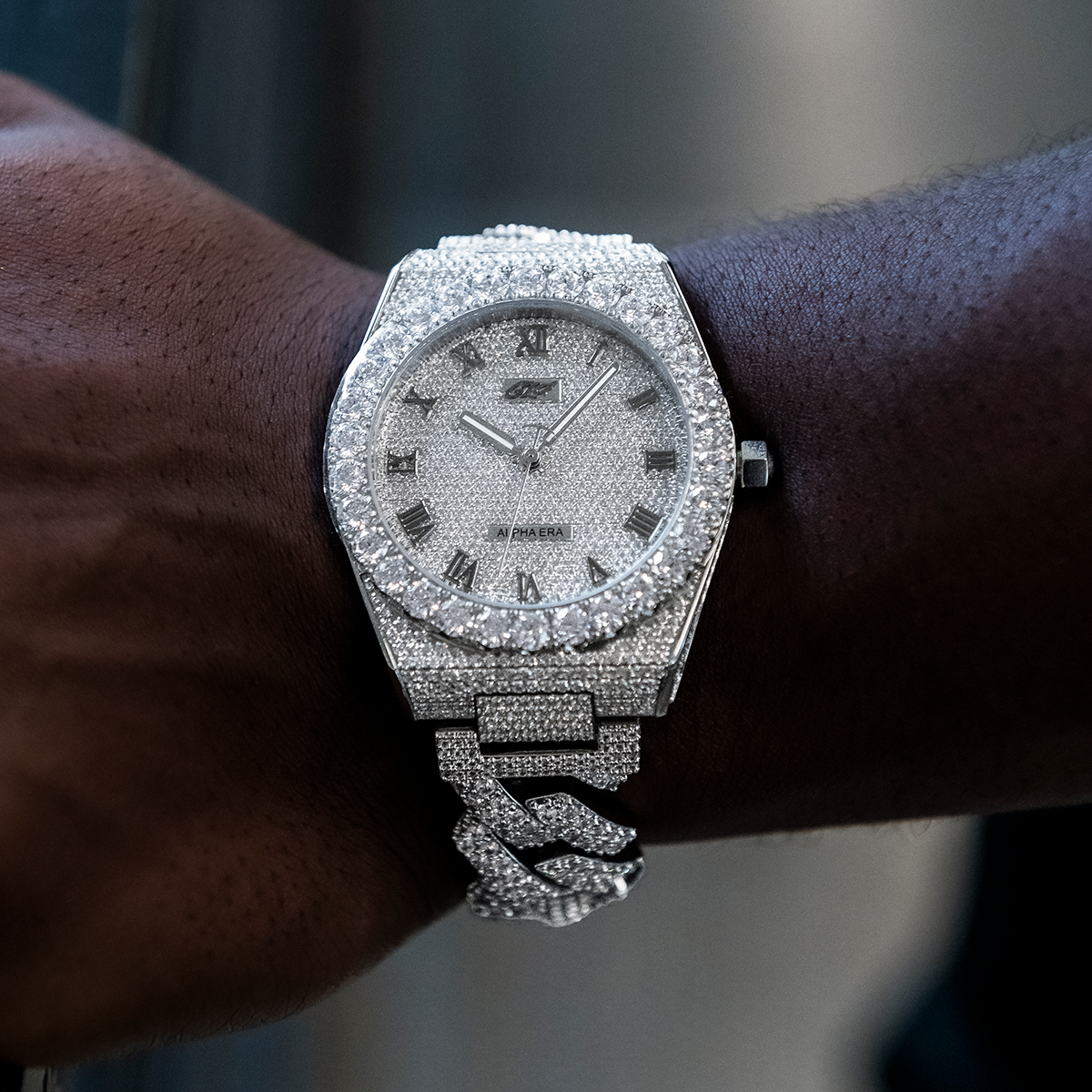 42MM Fully Iced Alpha Era? w/Diamond Prong Link Band