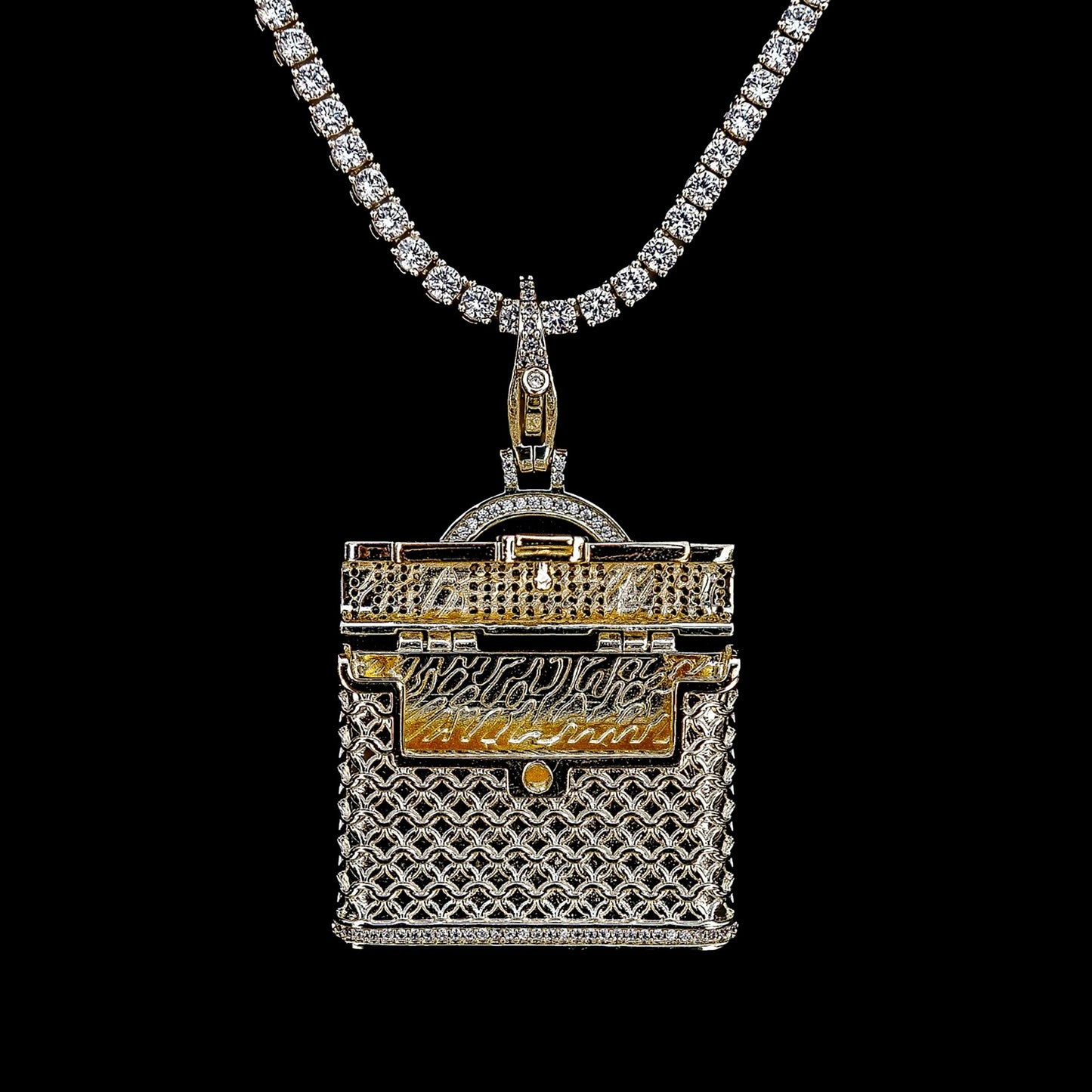Iced Purse Clip On Pendant in Yellow Gold
