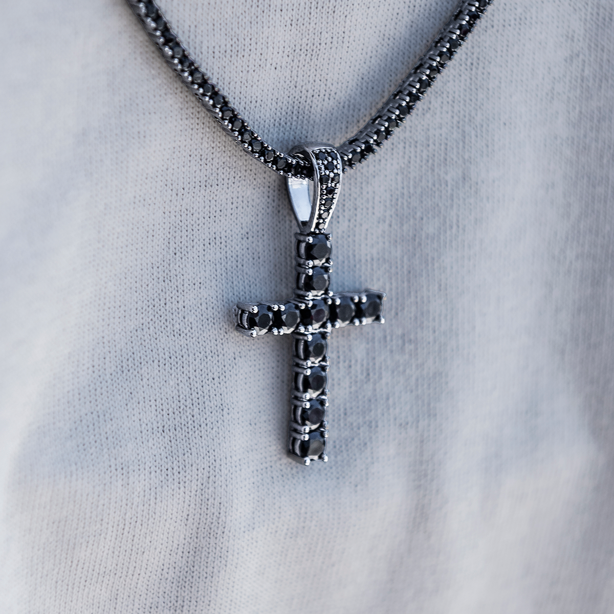 Black Stone Diamond Cross Pendant in Black