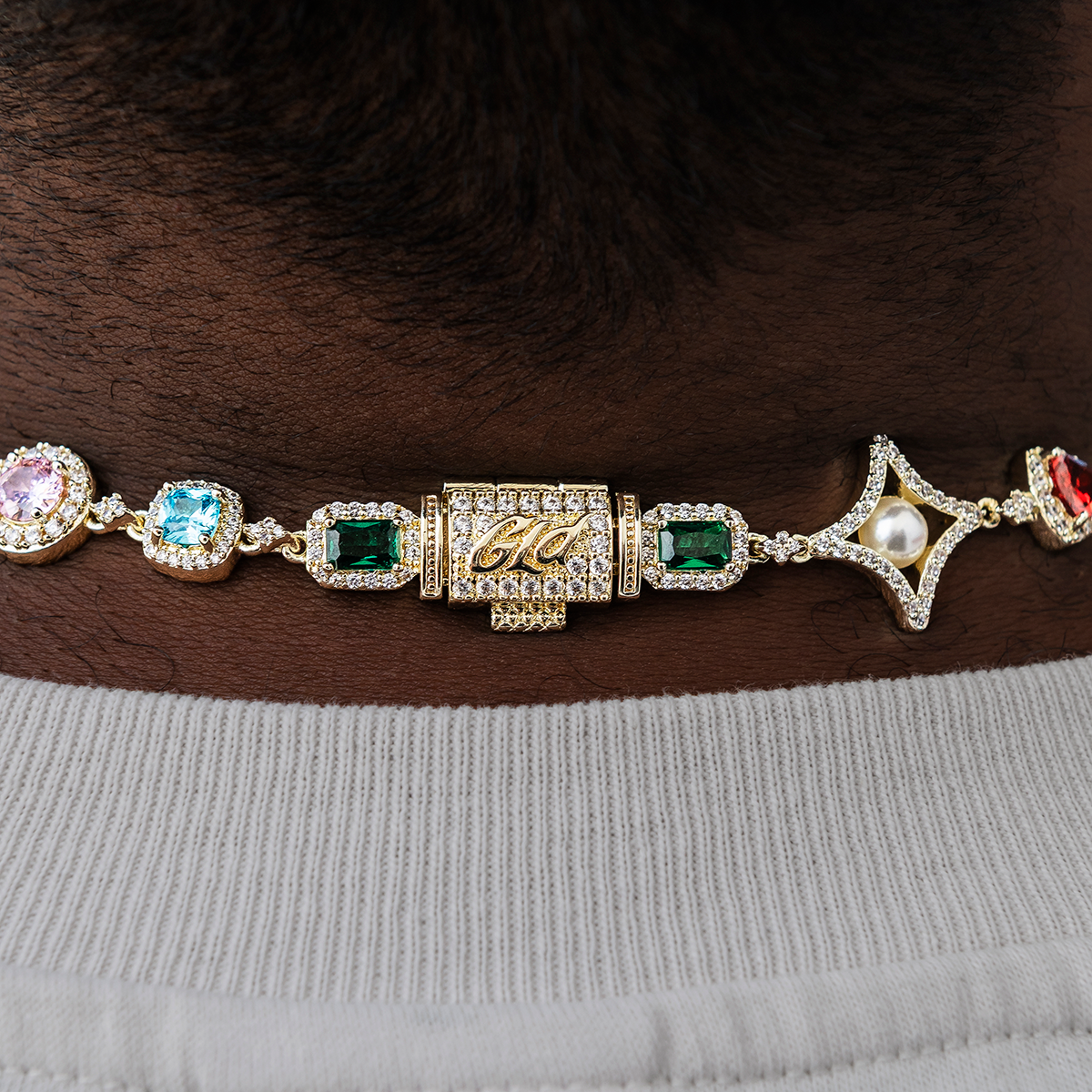 Colored Gemstone Pearl Chain in Yellow Gold - 17mm