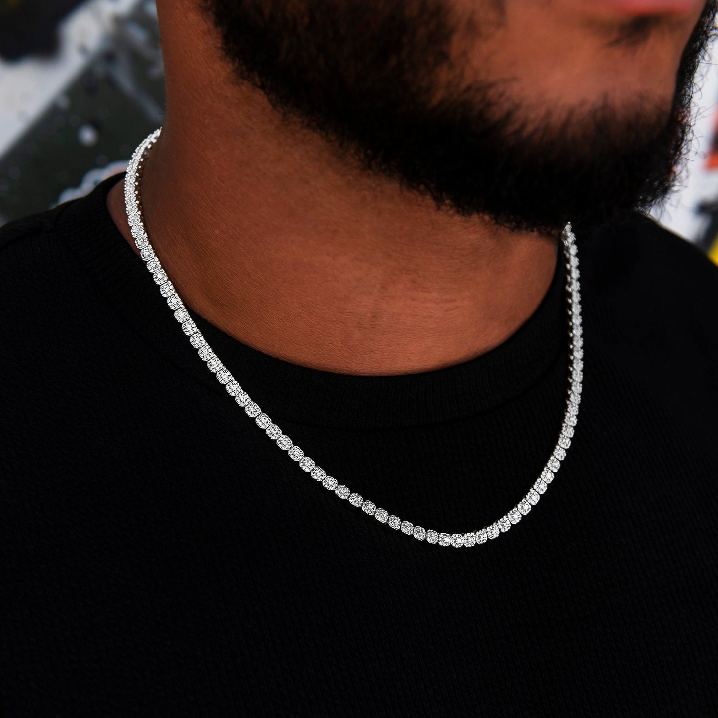 Iced Mini Clustered Tennis Chain in White Gold