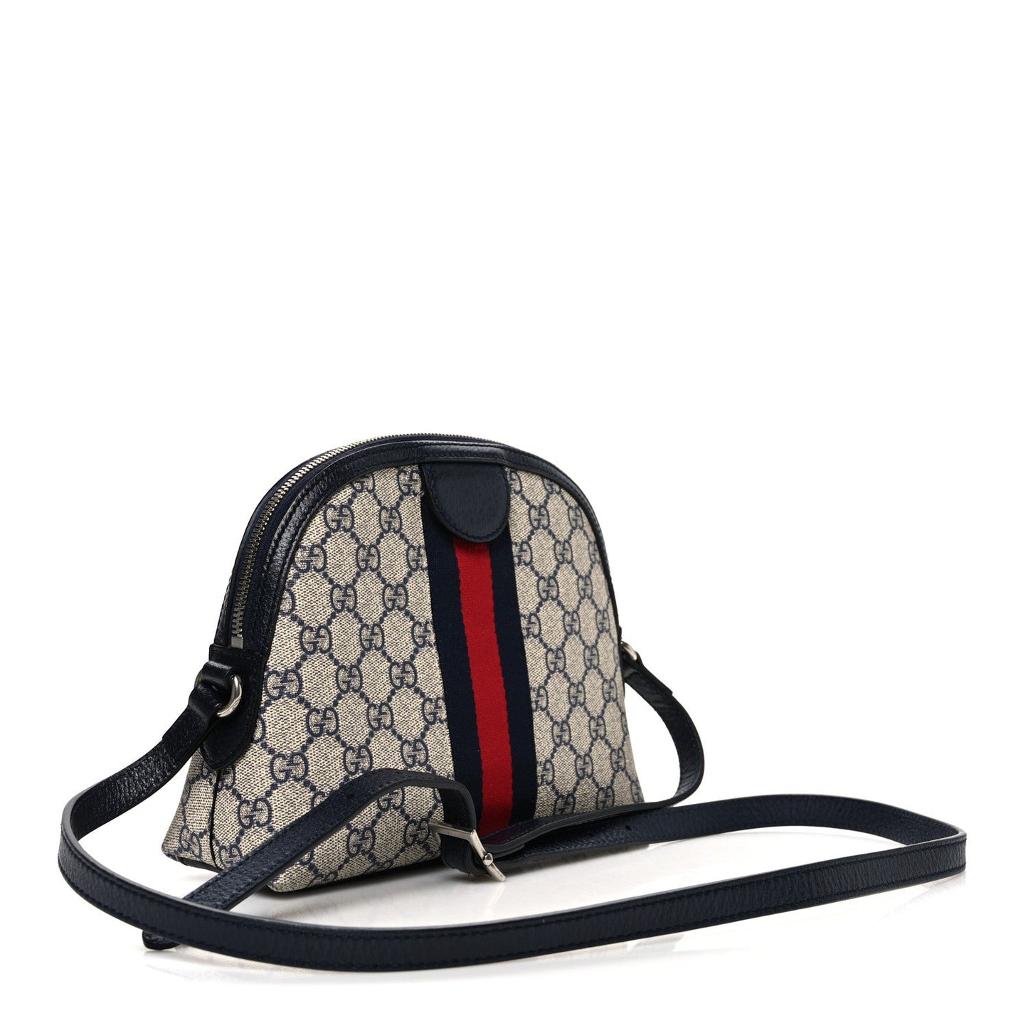 GG Supreme Monogram Textured Dollar Calfskin Web Small Ophidia Dome Shoulder Bag Beige Blue