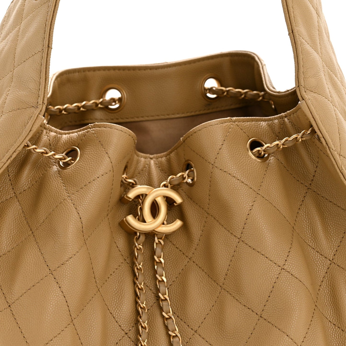 Caviar Quilted Medium Chanel 25 Handbag Dark Beige