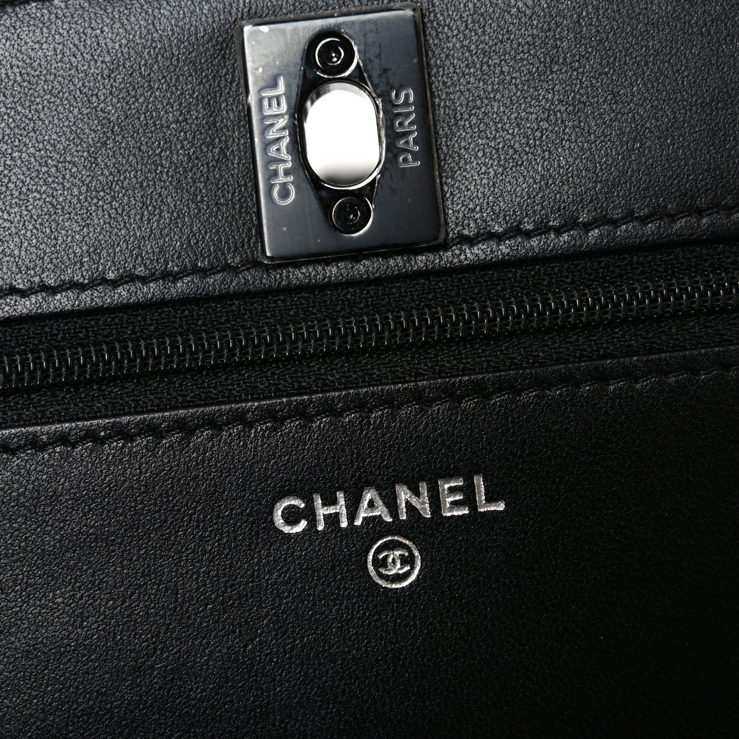 Lambskin Quilted Trendy CC Wallet On Chain WOC So Black