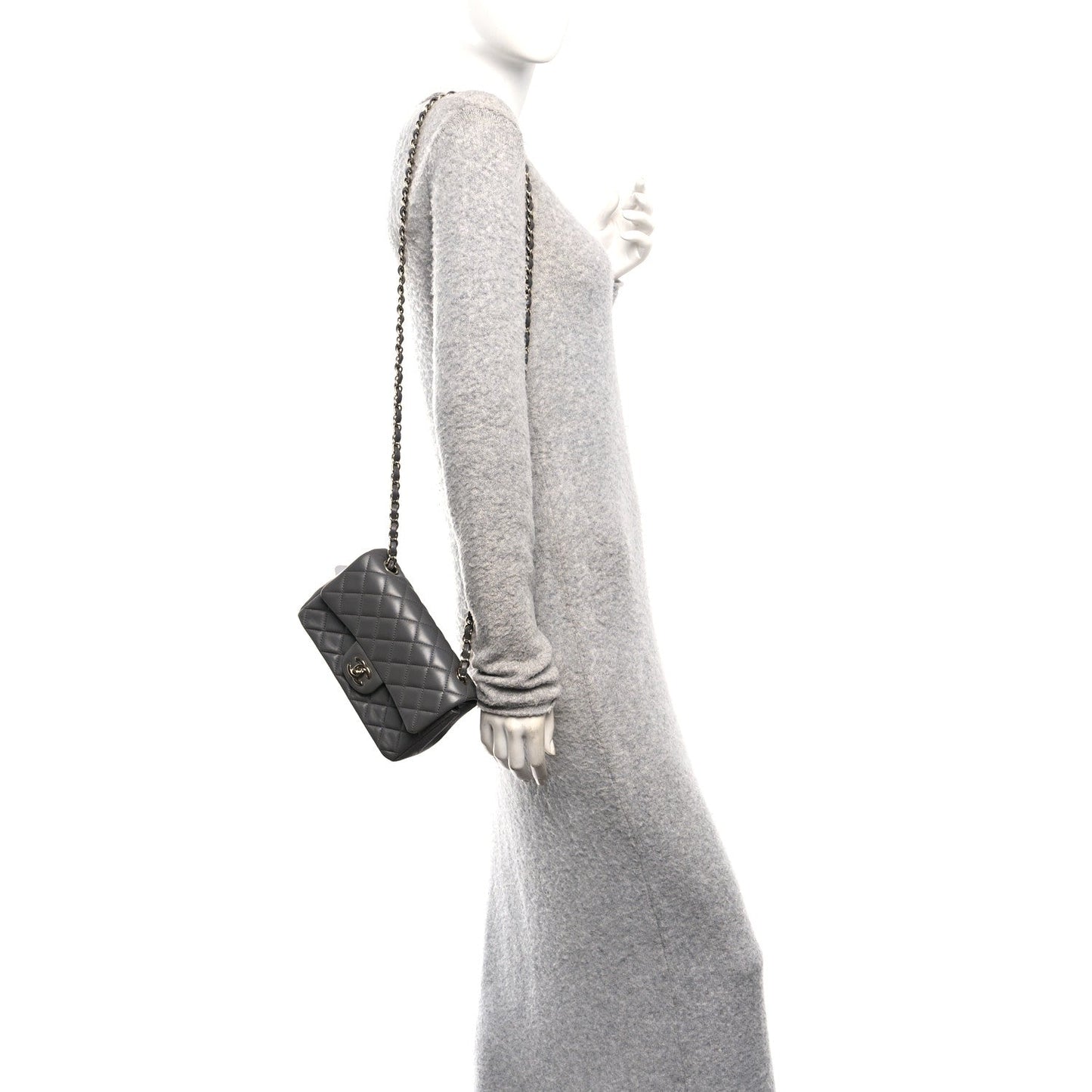 Lambskin Quilted Mini Rectangular Flap Dark Grey