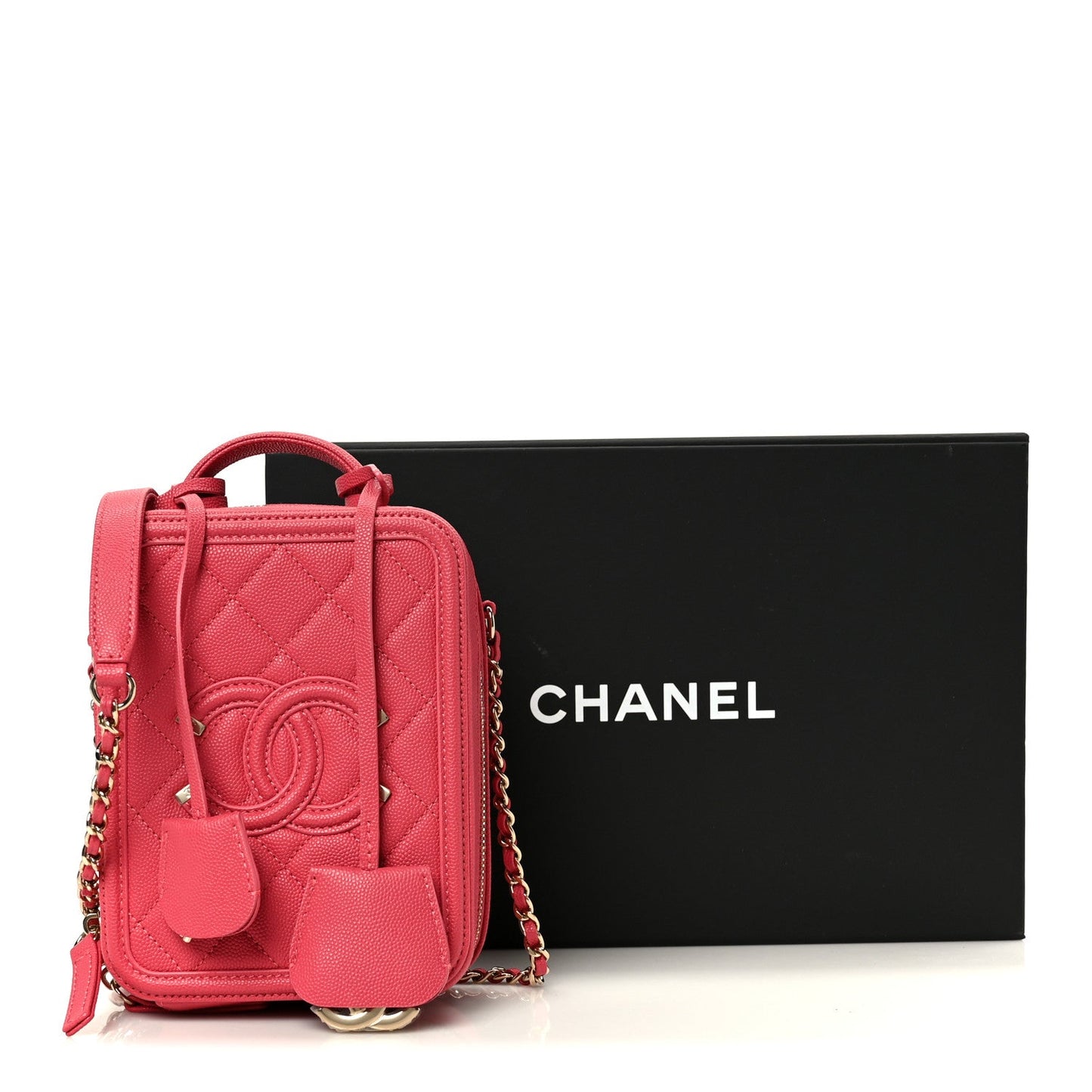 Caviar Quilted CC North South Filigree Vanity Case Pink