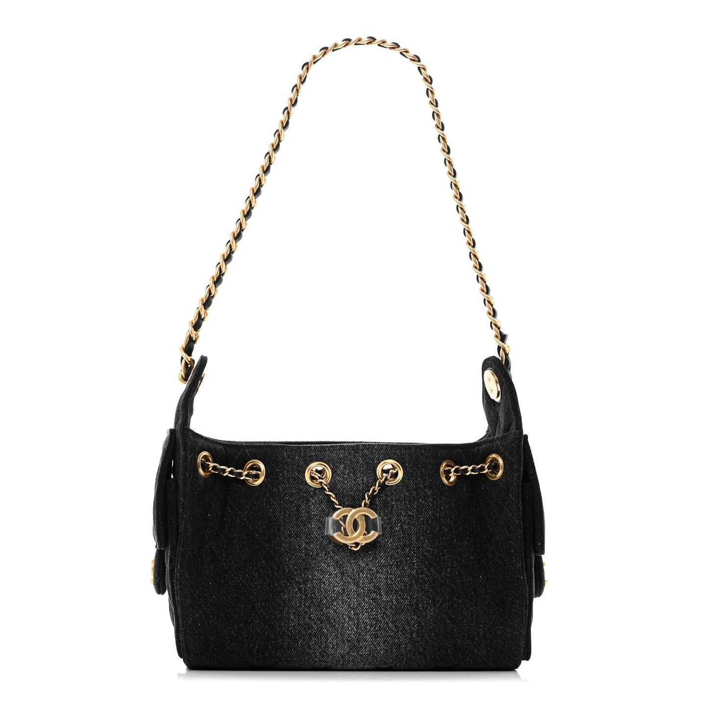 Washed Denim Quilted Mini Chanel 25 Handbag Black