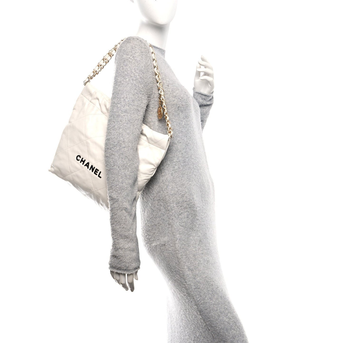Shiny Calfskin Quilted Small Chanel 22 White Black