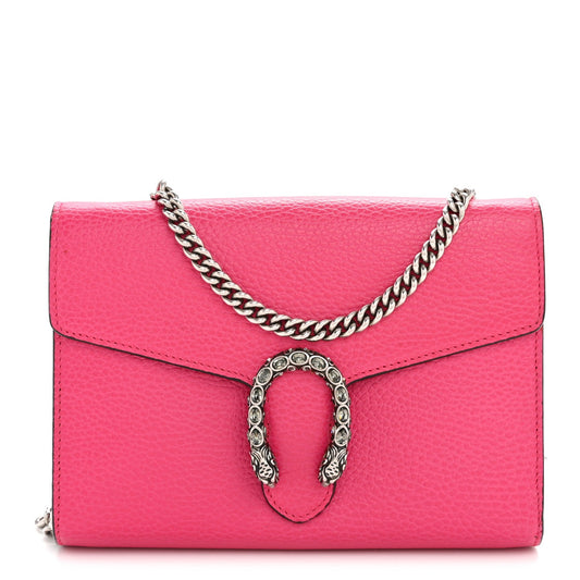 Dollar Calfskin Crystal Mini Dionysus Chain Wallet Box Pink