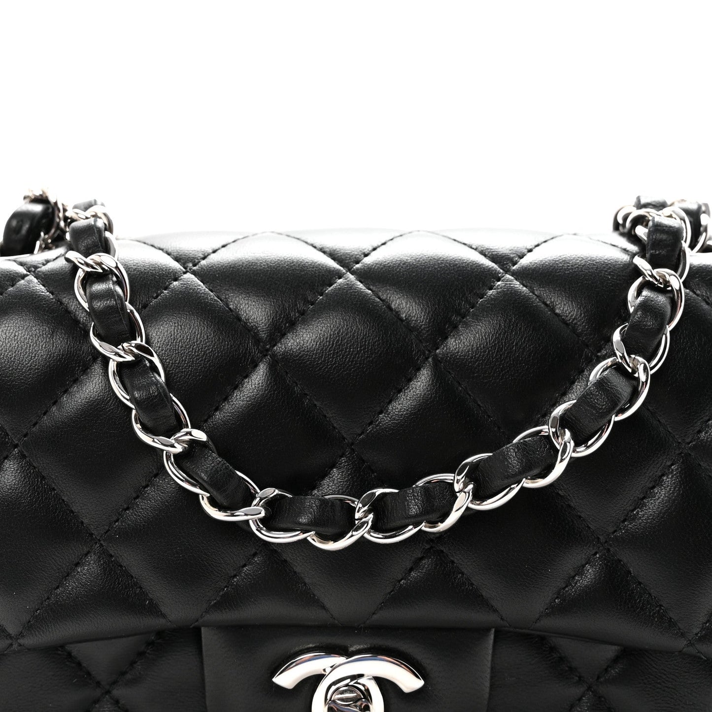 Lambskin Quilted Mini Rectangular Flap Black