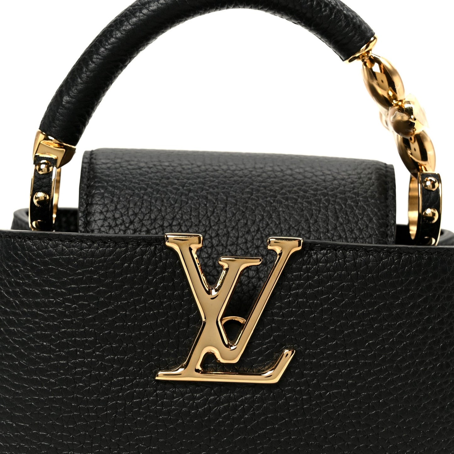 Taurillon Embellished Flower Handle Capucines Mini Black