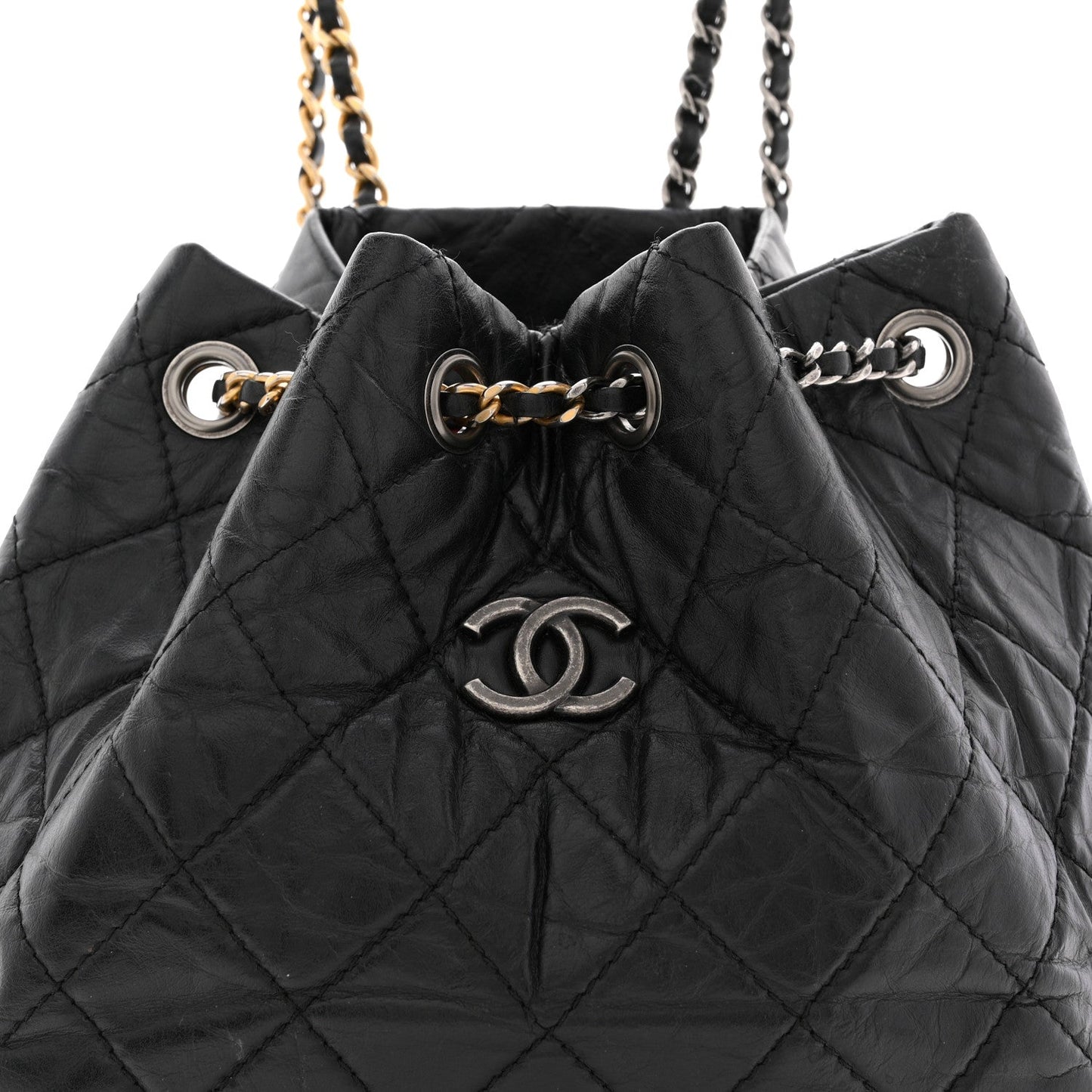 Aged Calfskin Quilted Small Gabrielle Backpack Black
