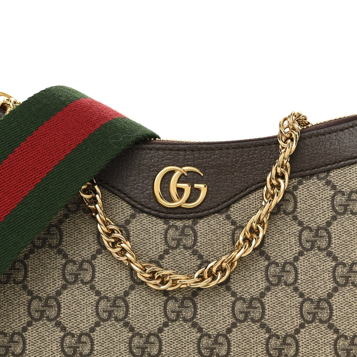 GG Supreme Monogram Textured Dollar Calfskin Web Small Ophidia GG Handbag Beige Ebony New Acero