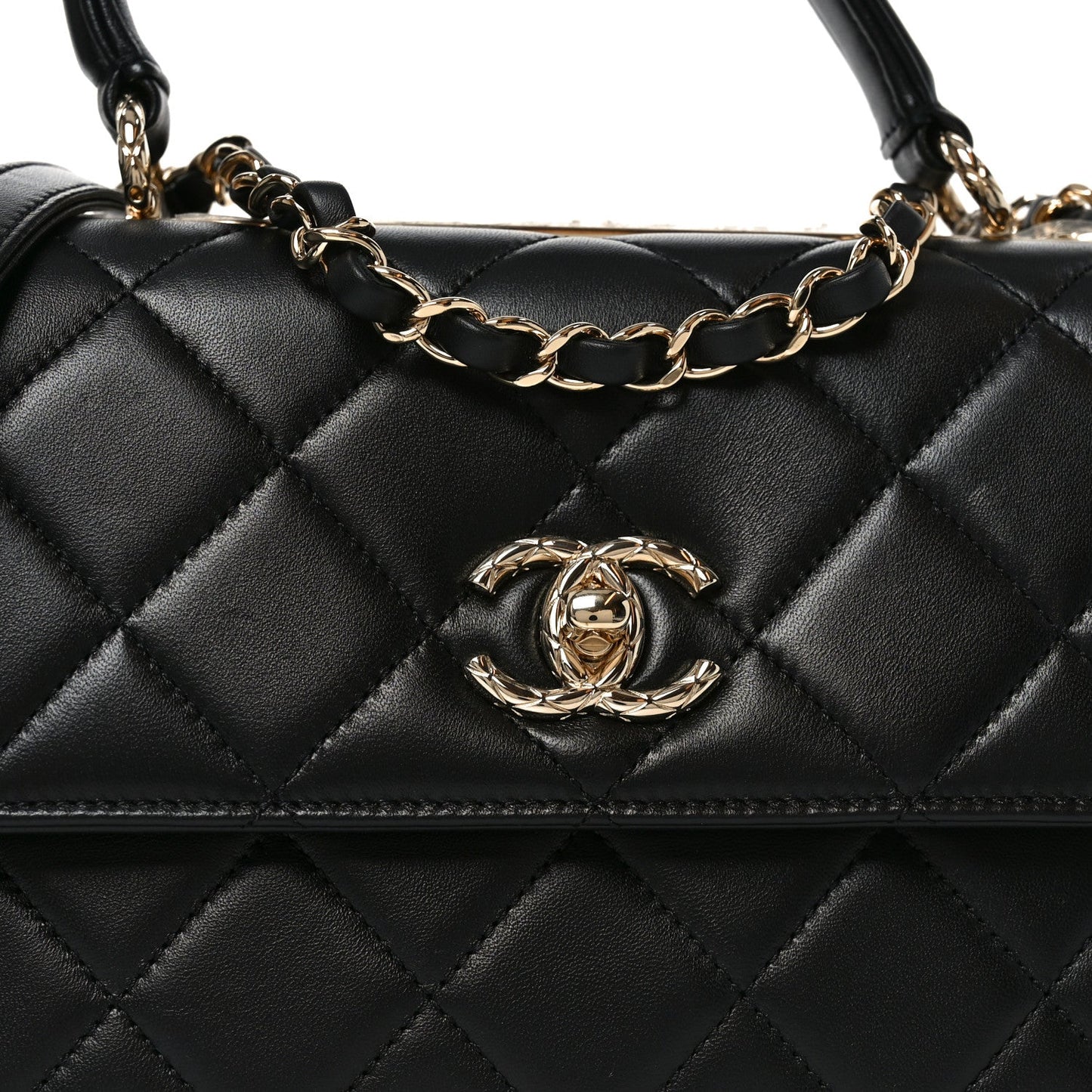 Lambskin Quilted Small Trendy CC Flap Dual Handle Bag Black
