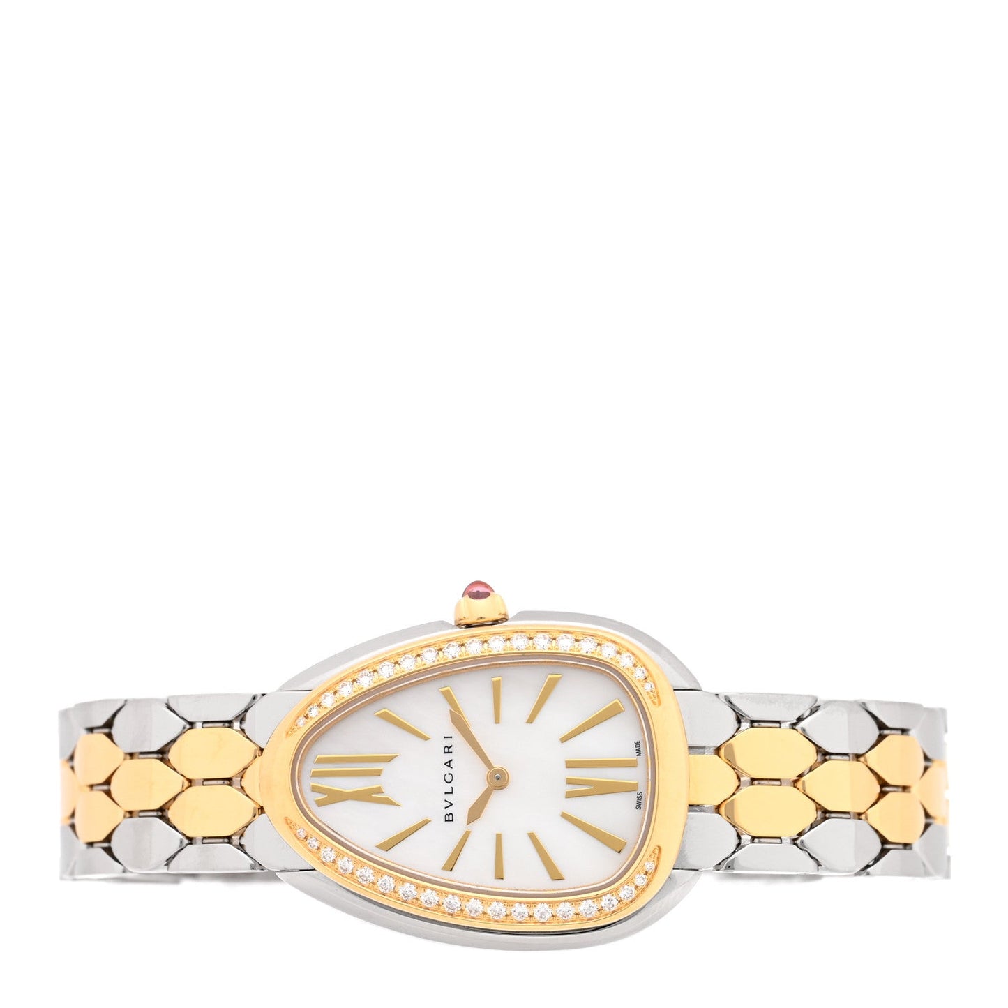 Stainless Steel 18K Yellow Gold Diamond Bezel 33mm Serpenti Seduttori Quartz Watch