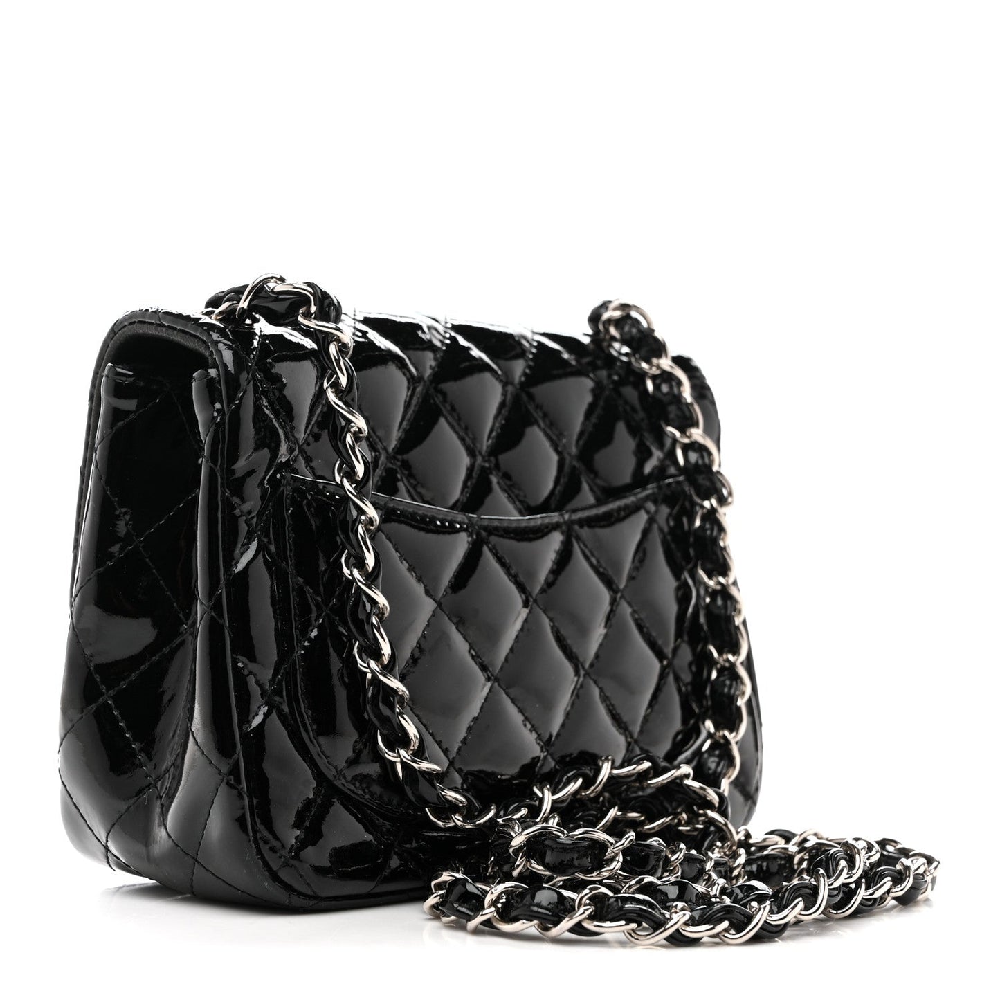 Patent Calfskin Quilted Mini Square Flap Black