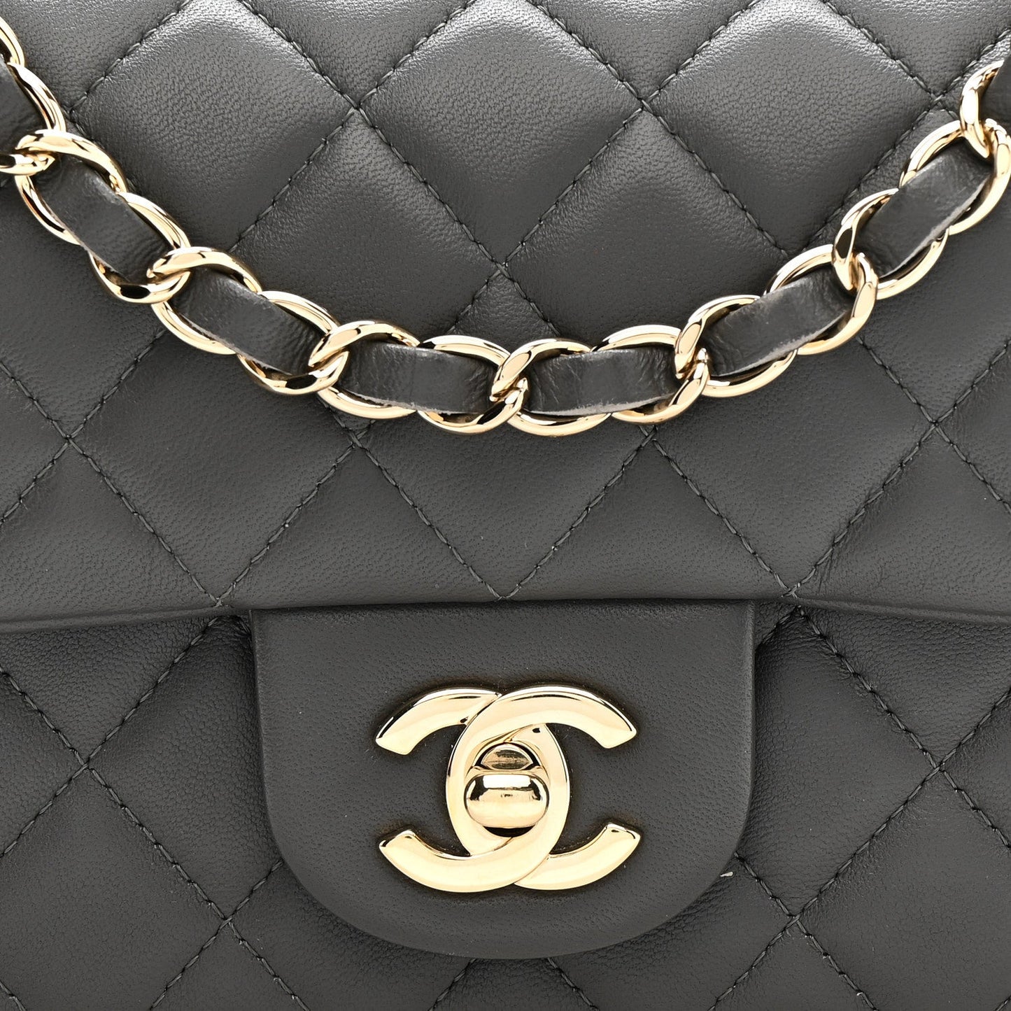 Lambskin Quilted Mini Rectangular Flap Dark Grey