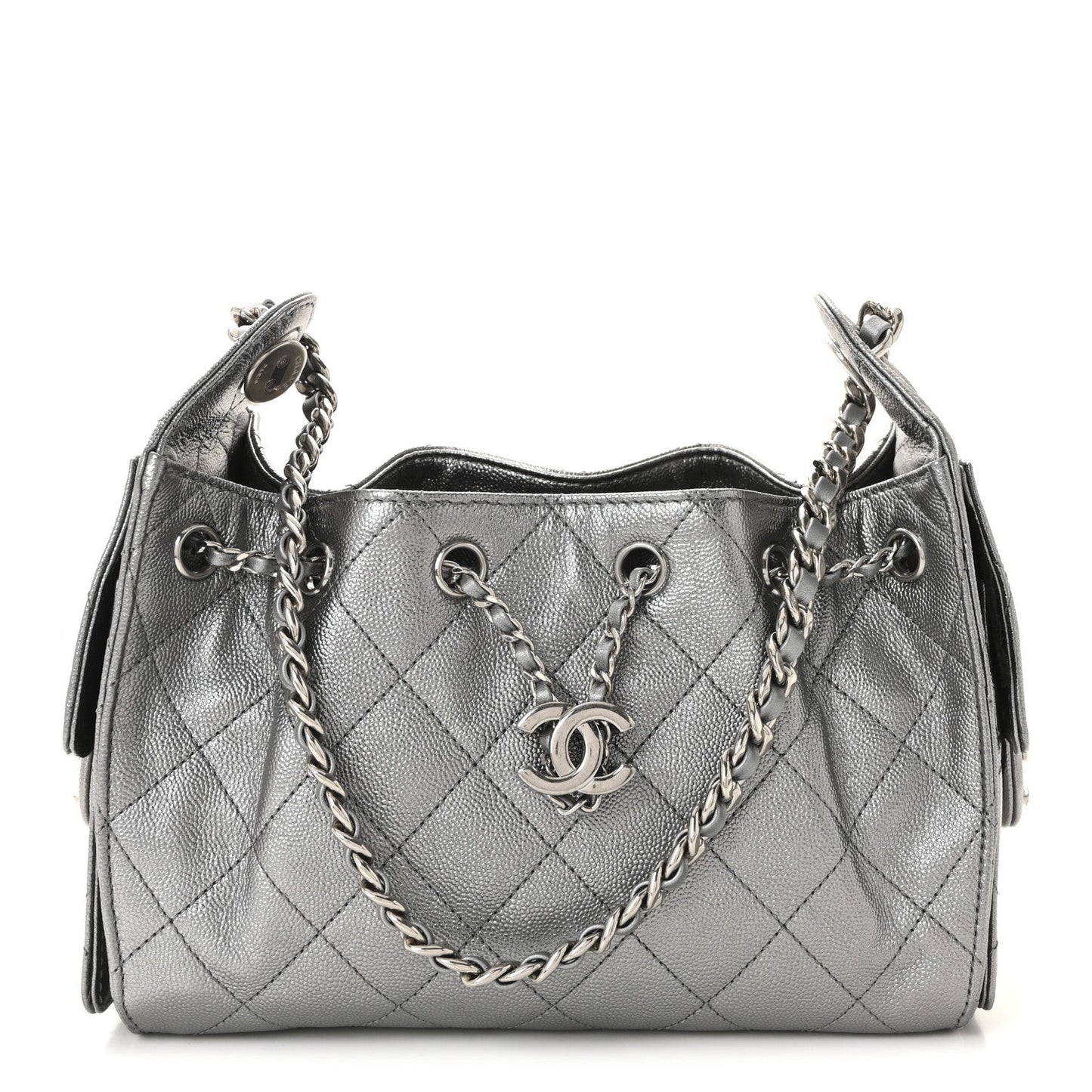 Metallic Caviar Quilted Mini Chanel 25 Handbag Anthracite