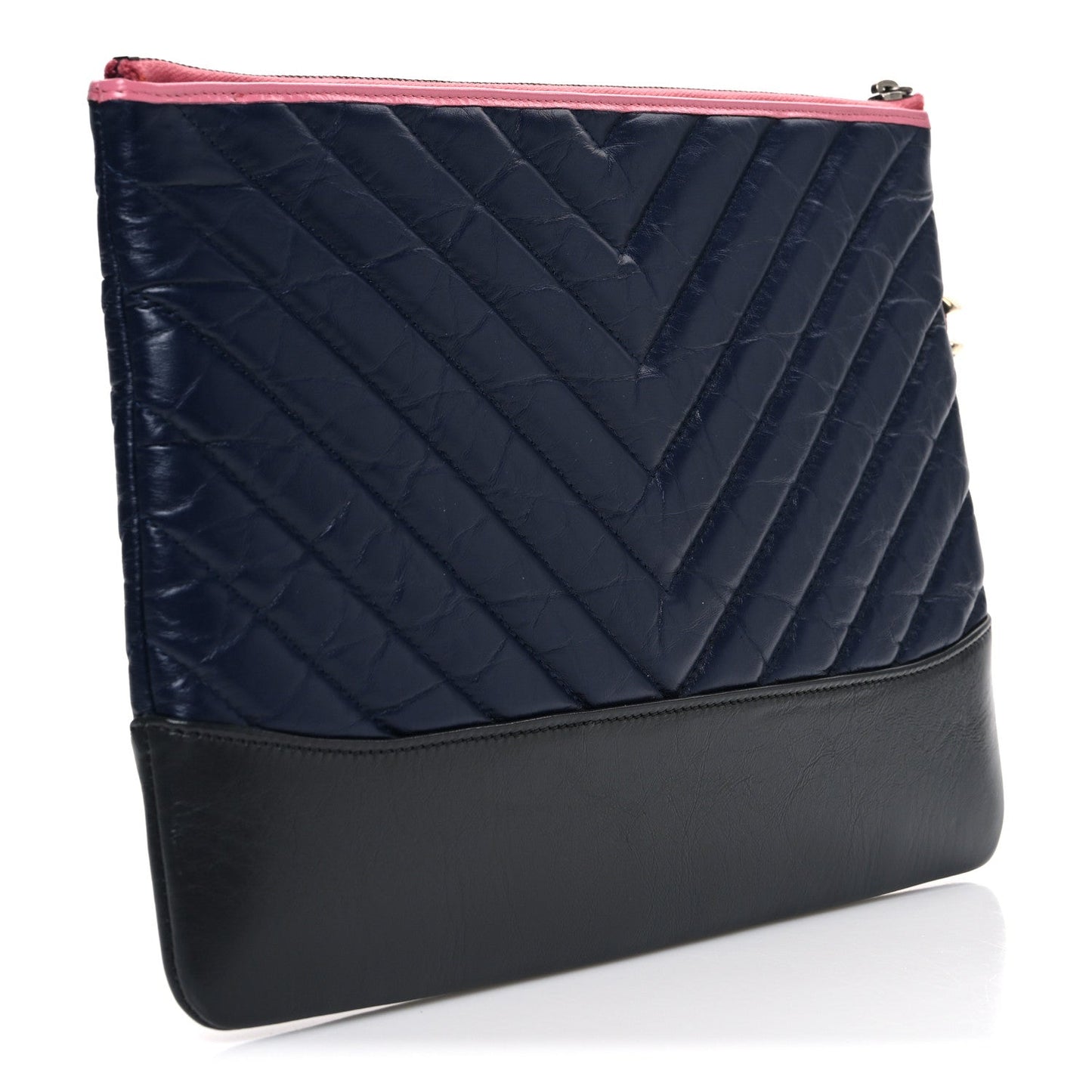 Aged Calfskin Chevron Quilted Medium Gabrielle Cosmetic Case Dark Pink Navy Charcoal