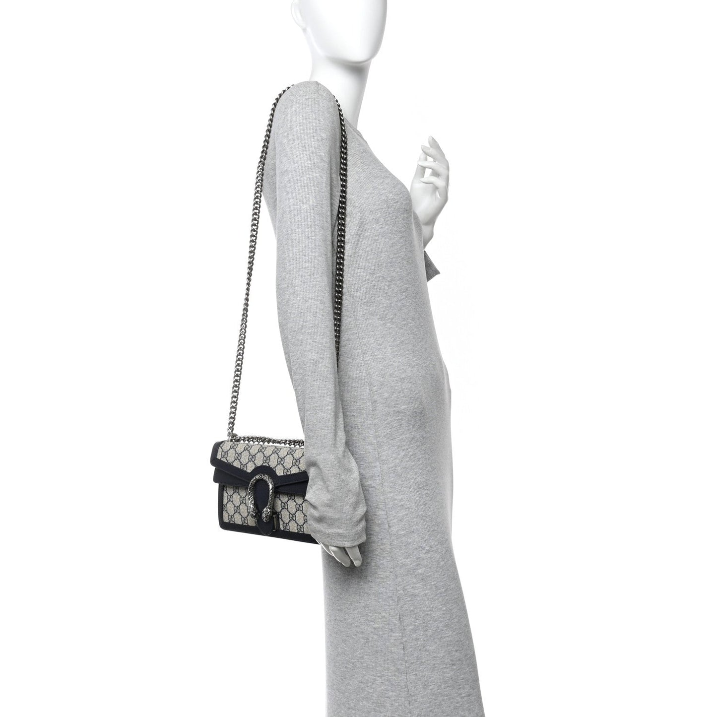 GG Supreme Monogram Textured Dollar Calfskin Small Rectangular Dionysus Shoulder Bag Beige Blue