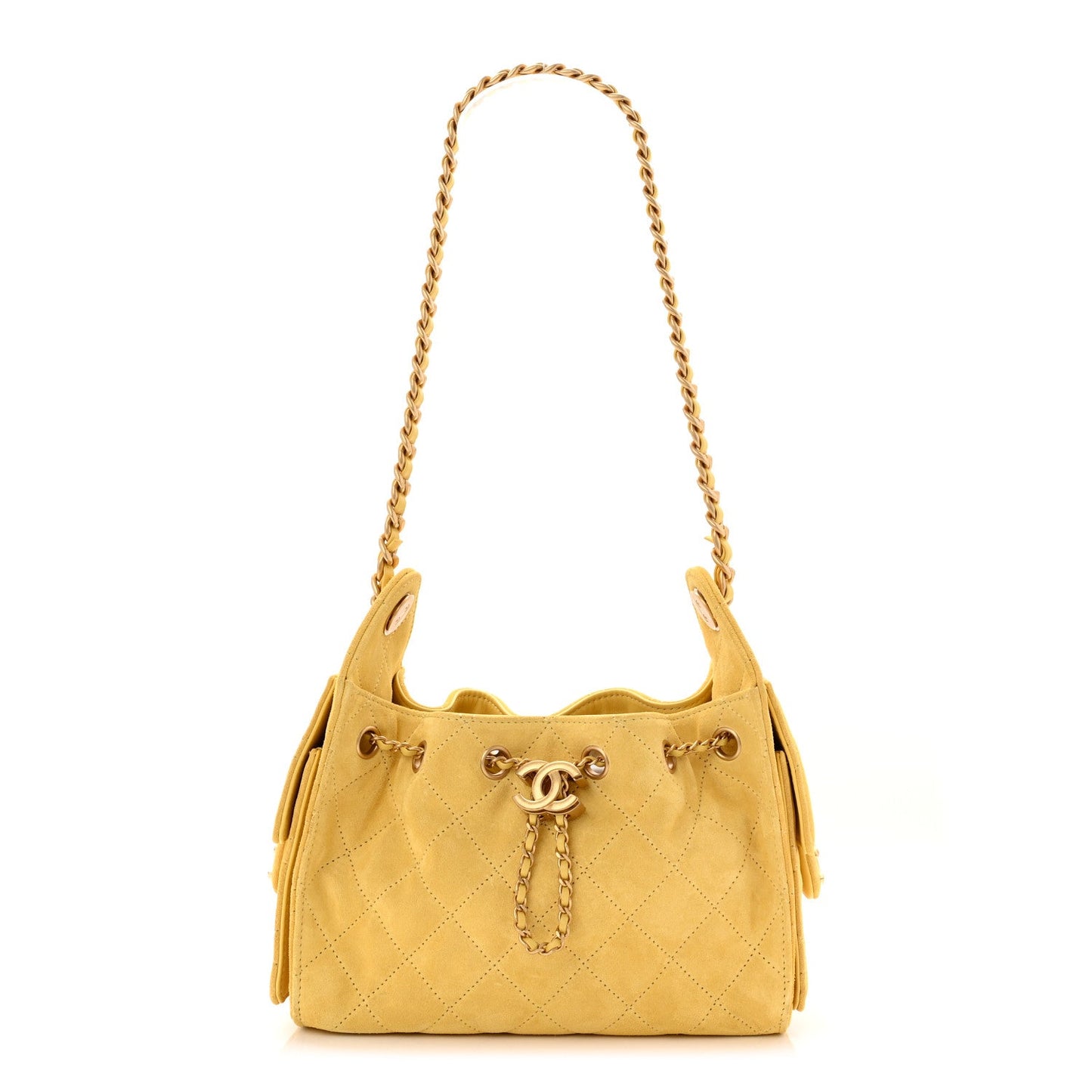 Suede Quilted Mini Chanel 25 Handbag Yellow