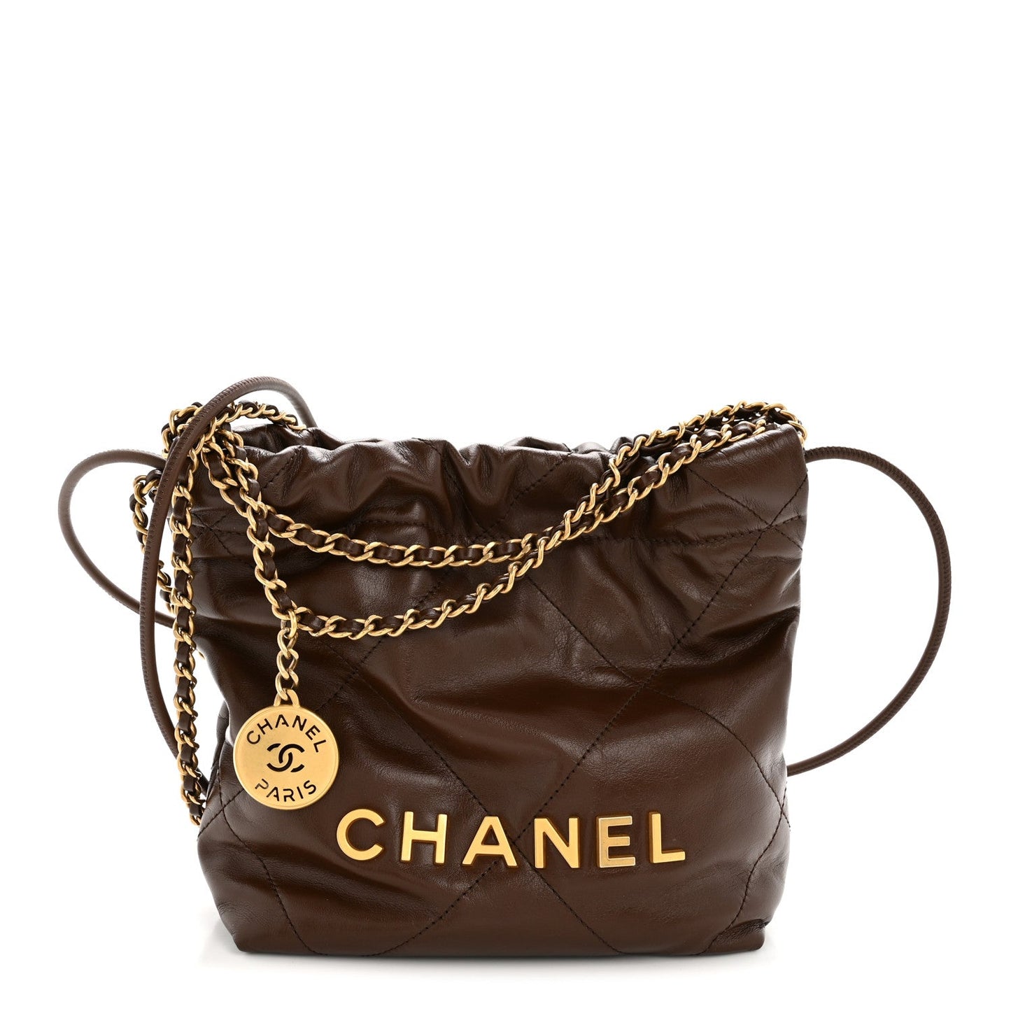 Shiny Calfskin Quilted Mini Chanel 22 Brown