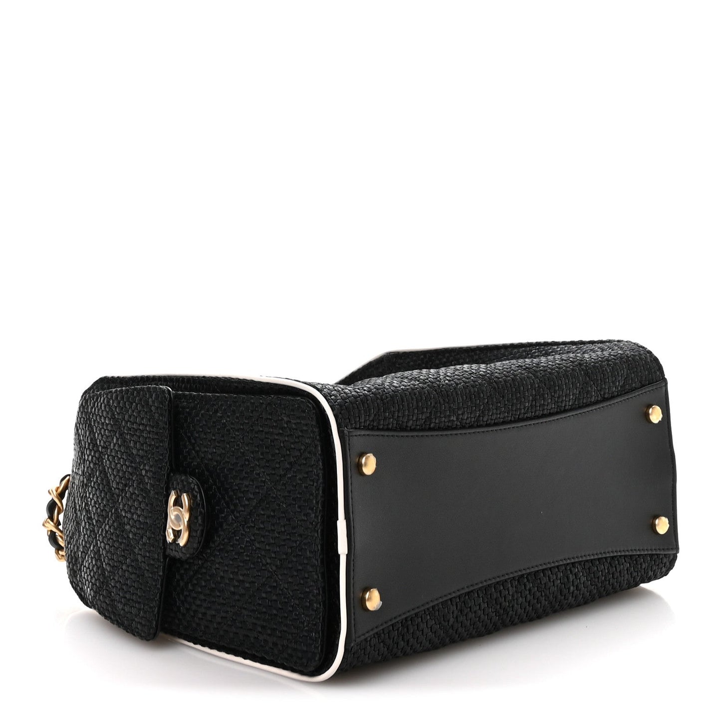 Braided Raffia Calfskin Small Chanel 25 Handbag Black White