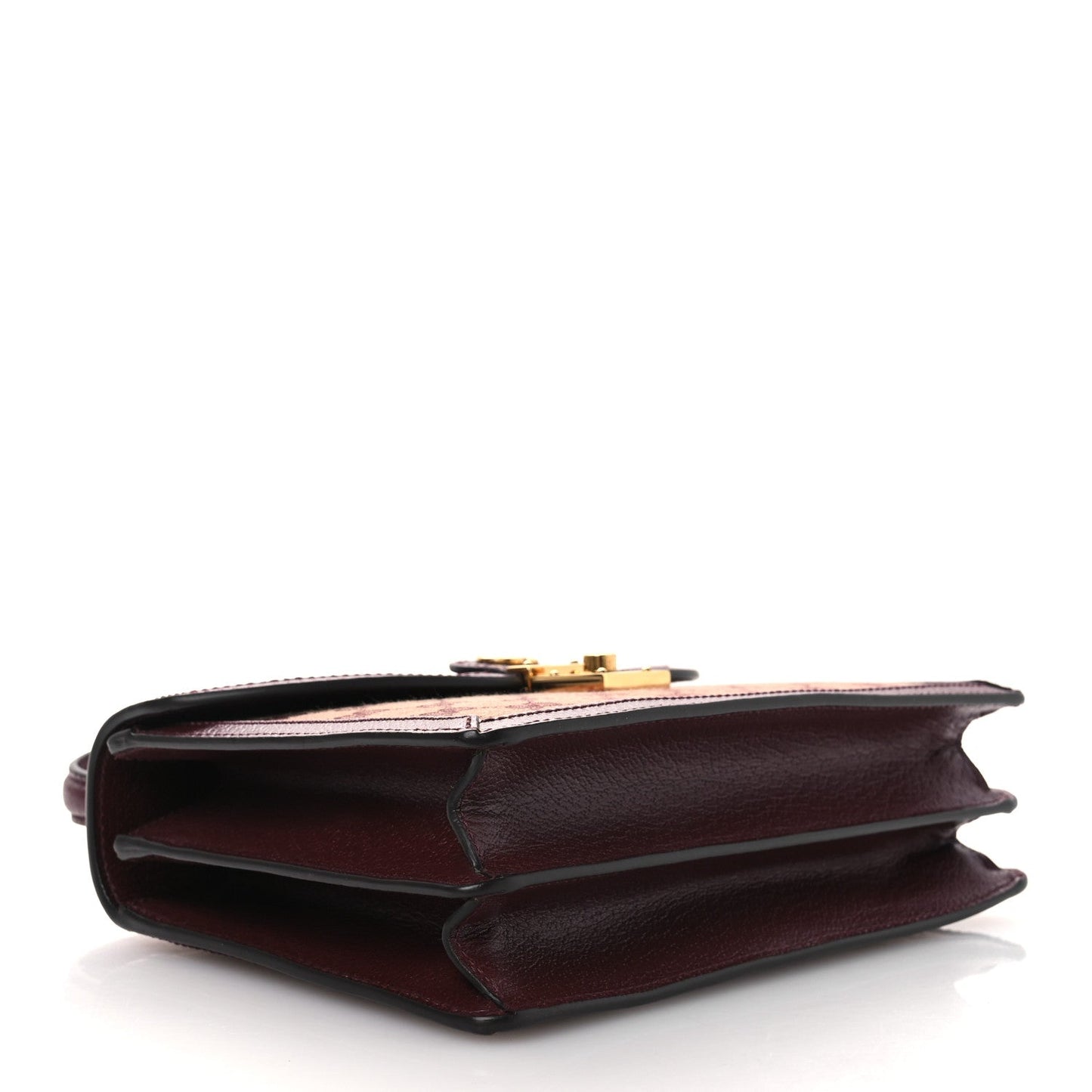 GG Supreme Monogram Textured Dollar Calfskin Web Small Ophidia Padlock Top Handle Bag Bordeaux