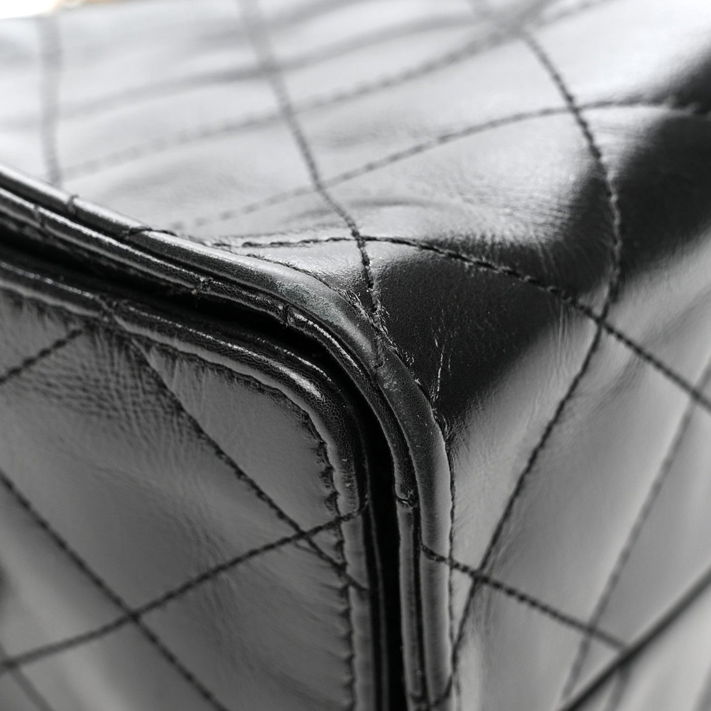 Shiny Crumpled Calfskin Quilted Small Chanel 25 Handbag Black