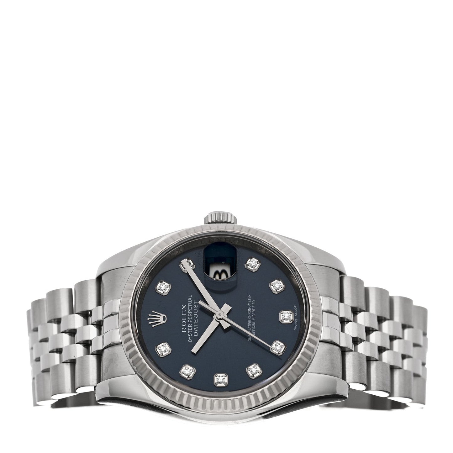 Stainless Steel 18K White Gold Diamond 36mm Oyster Perpetual Datejust Watch Blue 116234