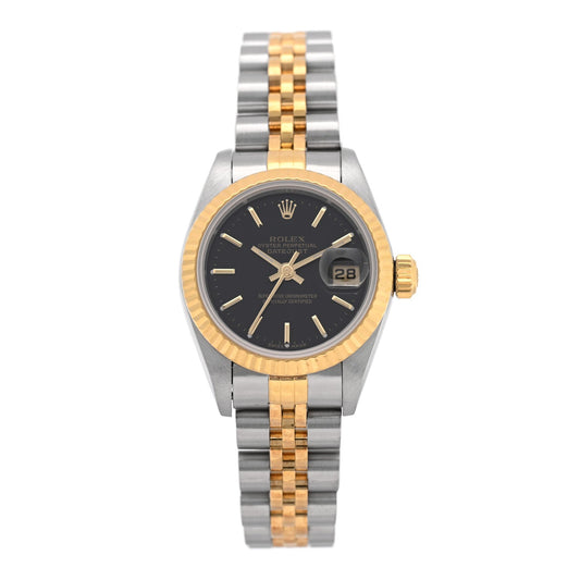 Stainless Steel 18K Yellow Gold 26mm Oyster Perpetual Datejust Watch Black 69173