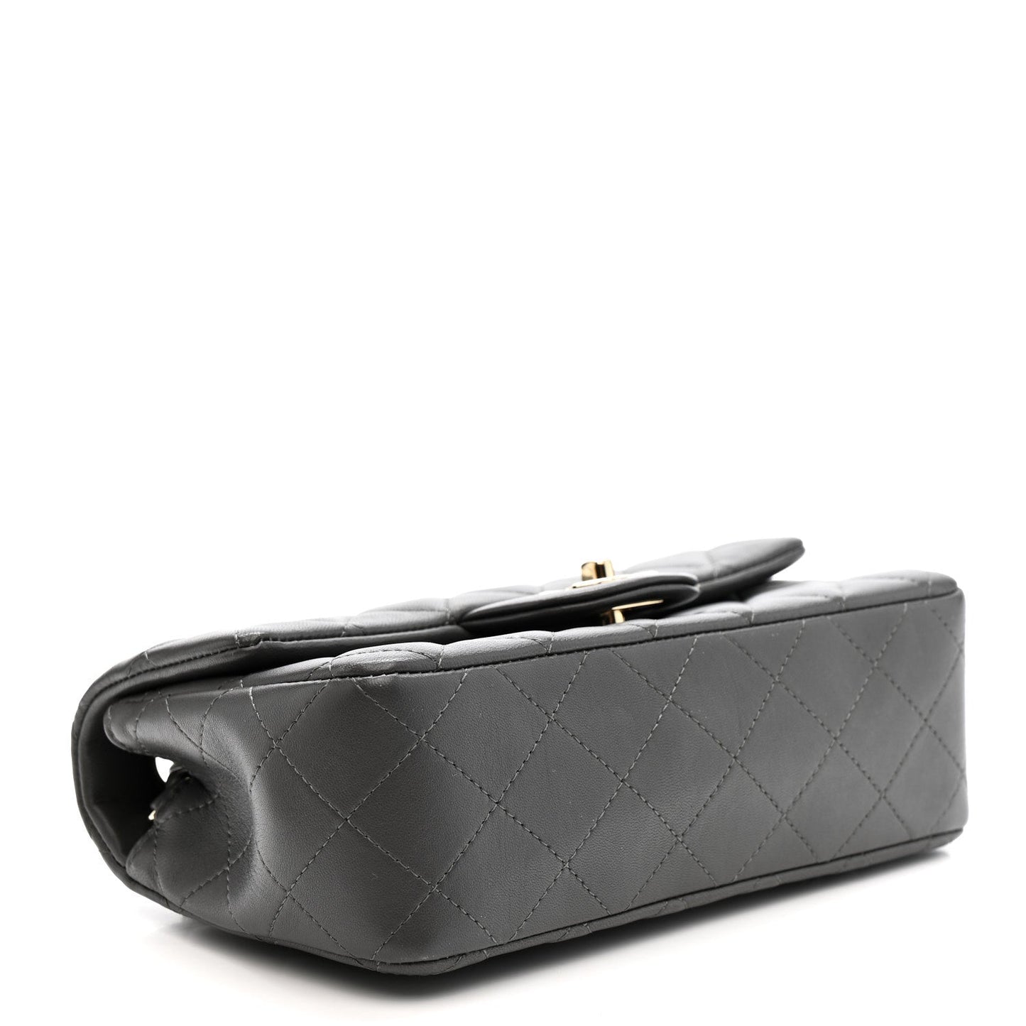 Lambskin Quilted Mini Rectangular Flap Dark Grey