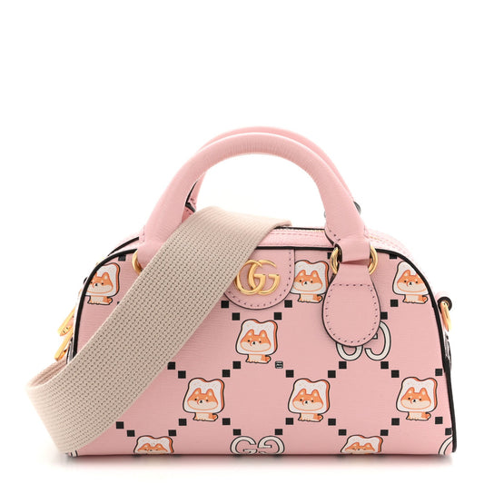 X PIKARAR Textured Dollar Calfskin Animal Print Mini Ophidia Top Handle Bowler Bag Pink Multicolor