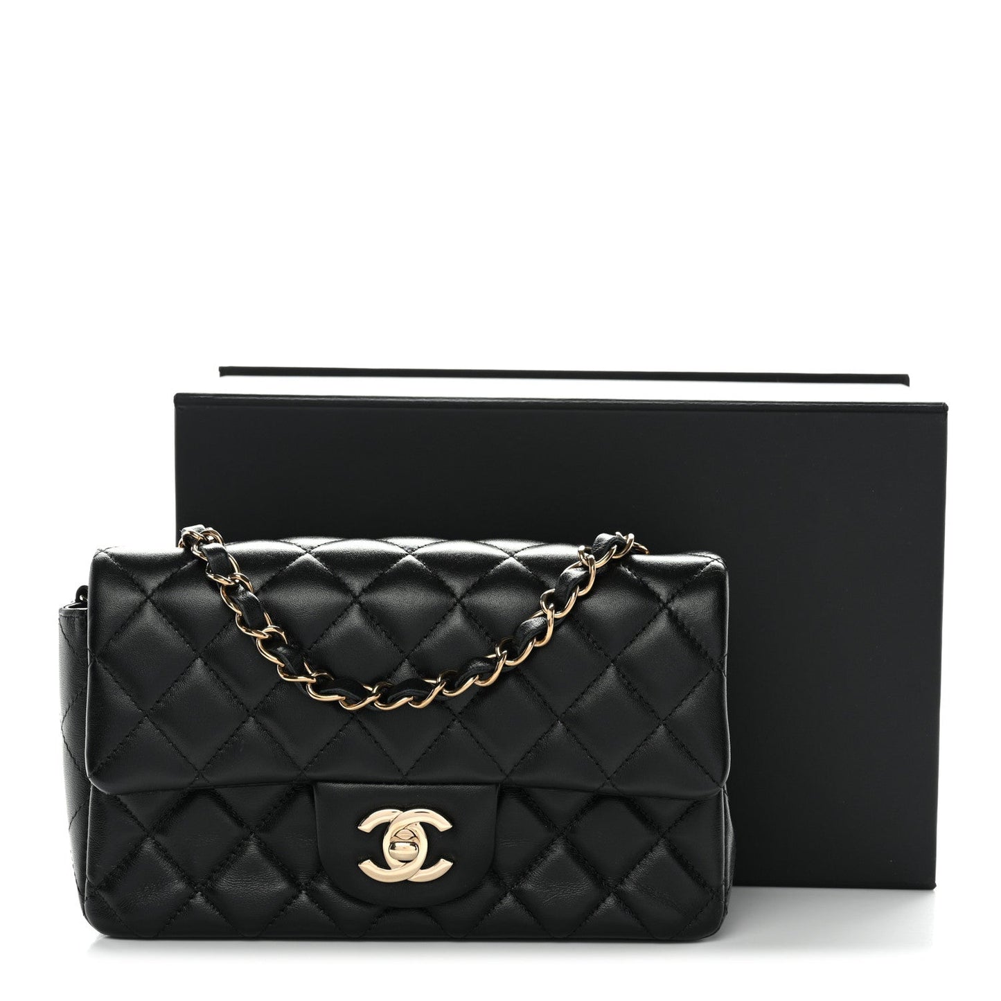Lambskin Quilted Mini Rectangular Flap Black