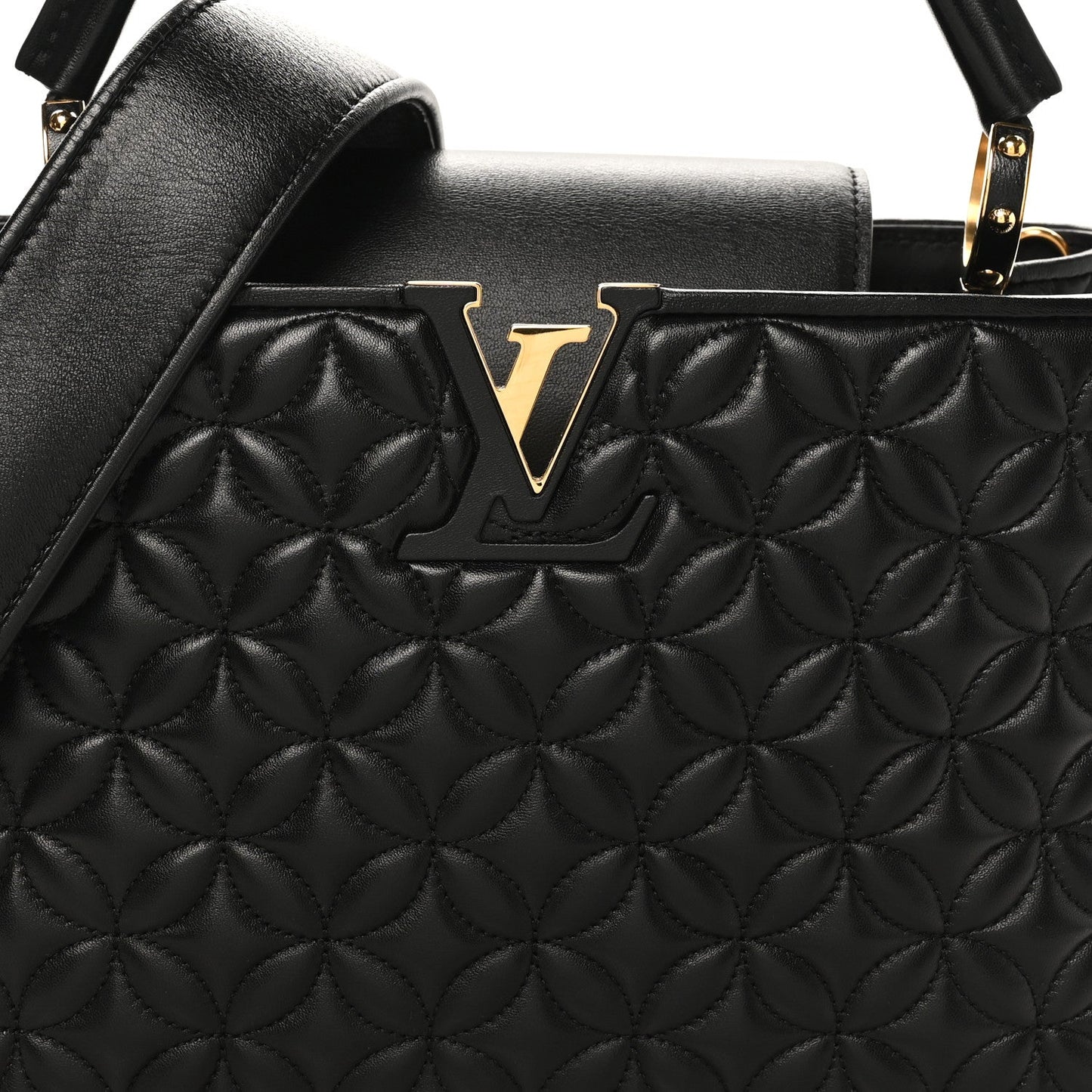 Lambskin Quilted Flower Capucines PM Black