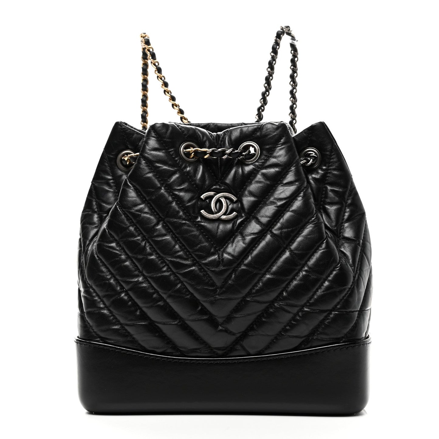 Aged Calfskin Chevron Quilted Small Gabrielle Backpack Black