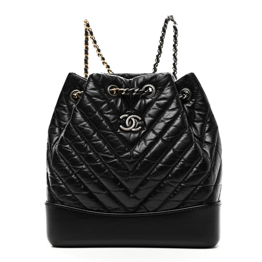 Aged Calfskin Chevron Quilted Small Gabrielle Backpack Black