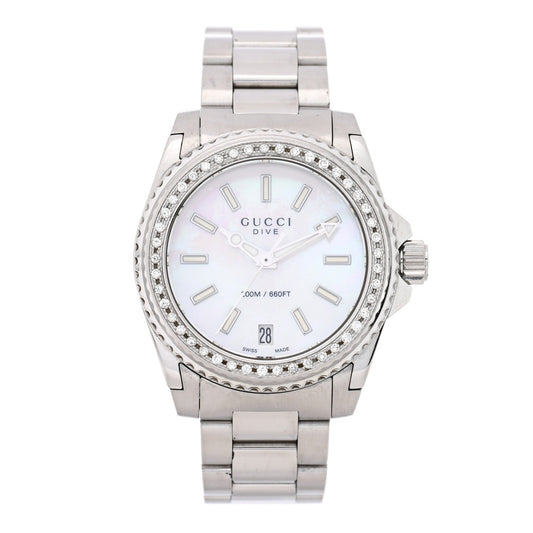Stainless Steel Diamond Mother of Pearl 32mm Dive Quartz Watch